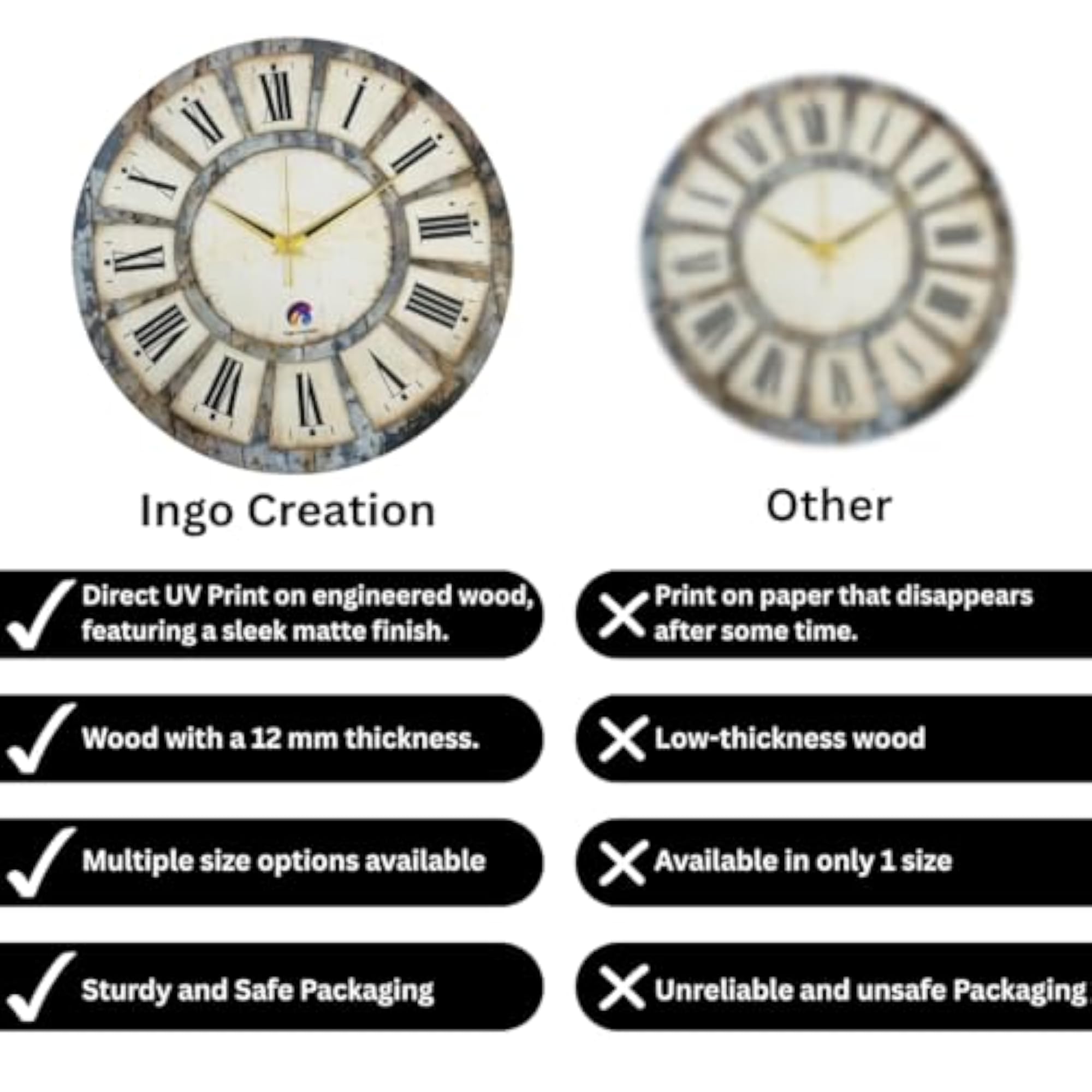 Modern Wall Clock 18 Inch, Premium Wooden Build